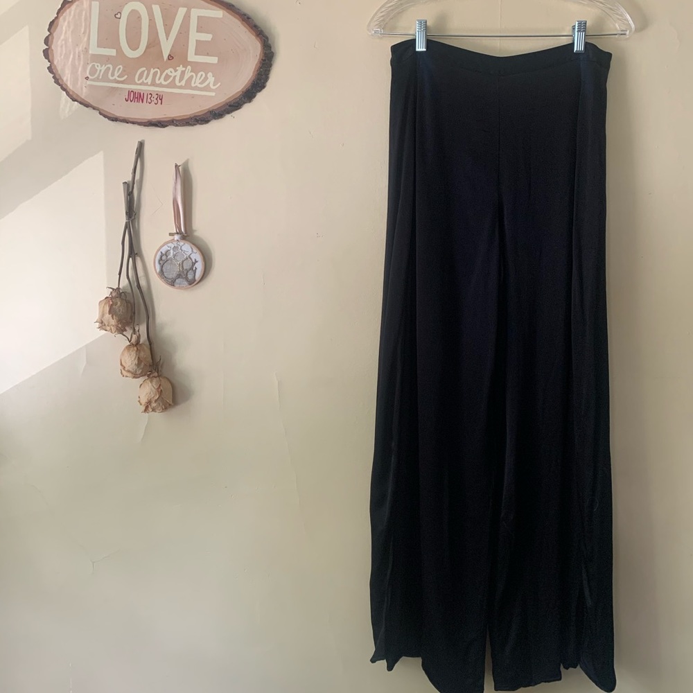 Black shiny wide leg dress pants